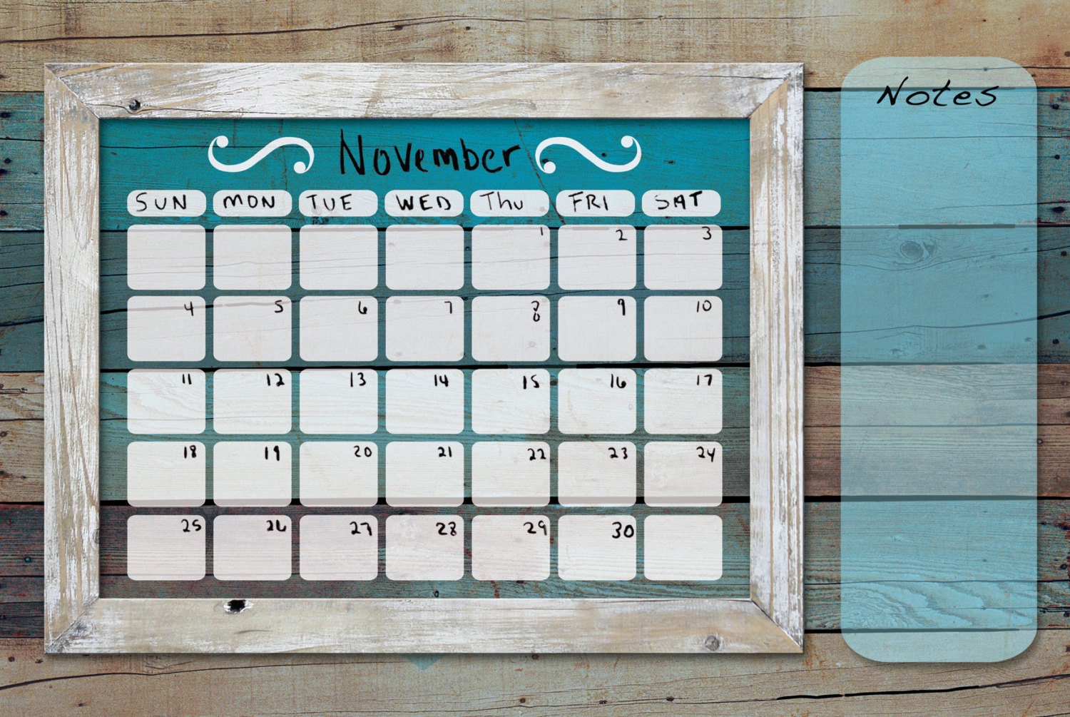 Dry erase calendar blue barn wood calendar rustic calendar