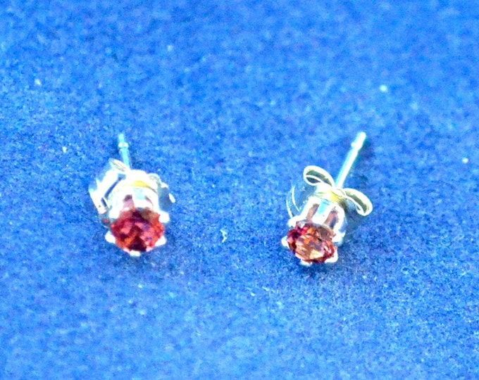Pink Tourmaline Earrings, Petite 3mm Round, Natural, Set in Sterling Silver E523