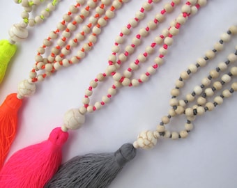 Neon Beaded Tassel Necklace