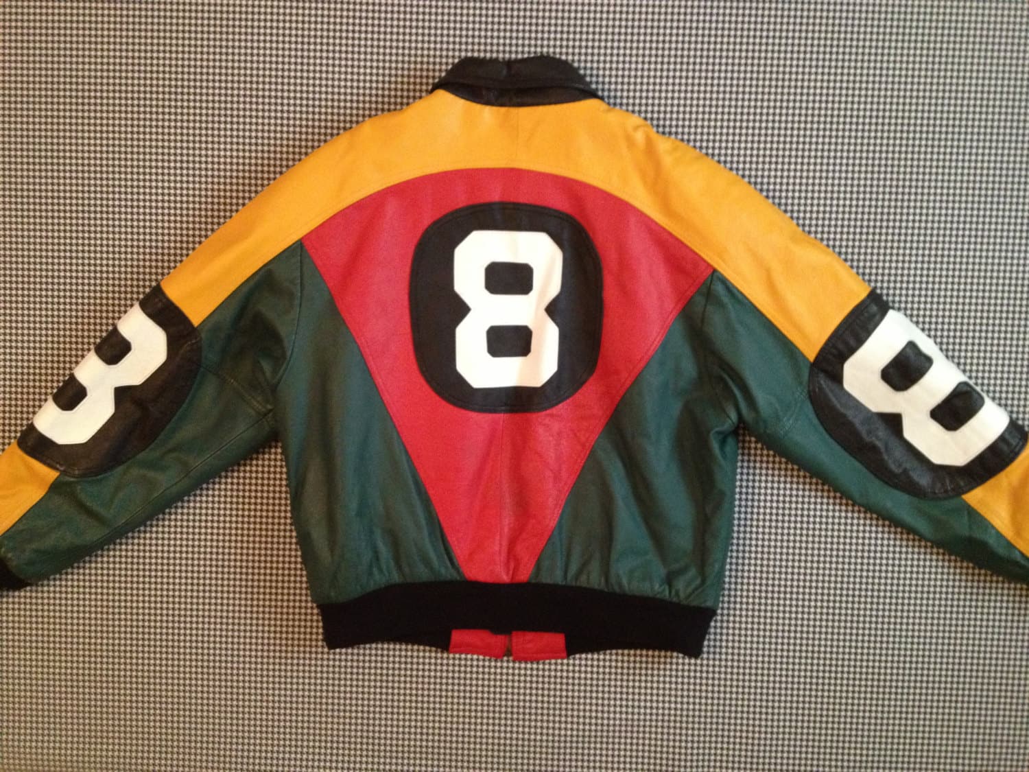 1990's color block leather 8 ball jacket