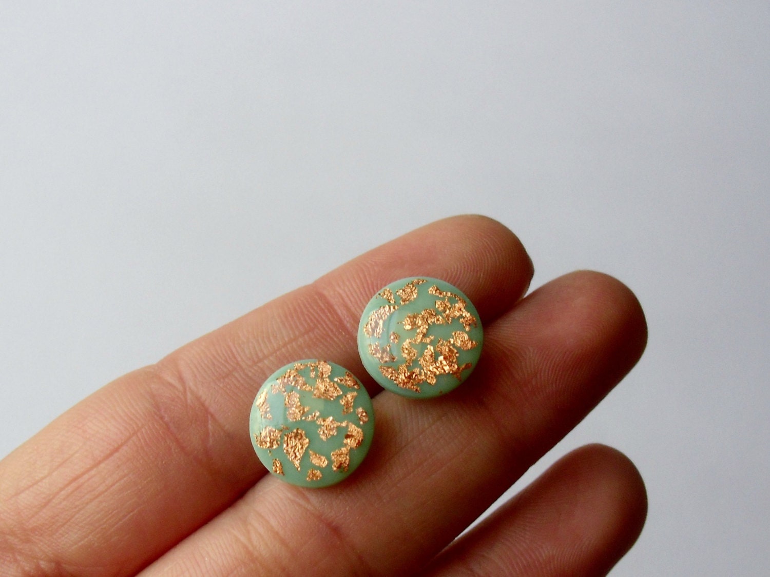 Mint rose gold post earrings Mint green jewelry elegant stud