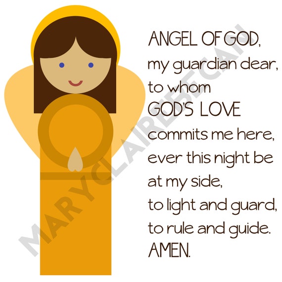 Items similar to Printable Digital Art - Angel of God Prayer, Girl ...