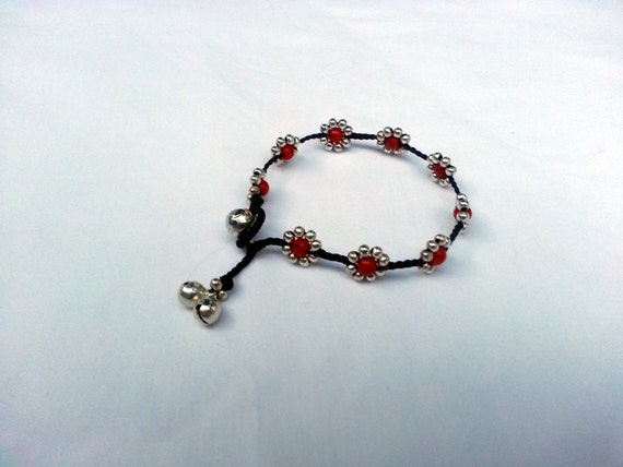 Coral and Silver Bracelet  Woven Daisies Bracelet by MyBuddyBling
