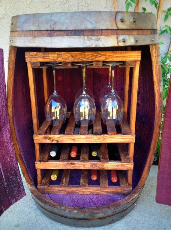 Wine Barrel with Wine and Glass Storage