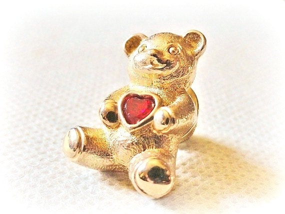 Vintage Avon Teddy Bear Pin with January Birthstone Gold