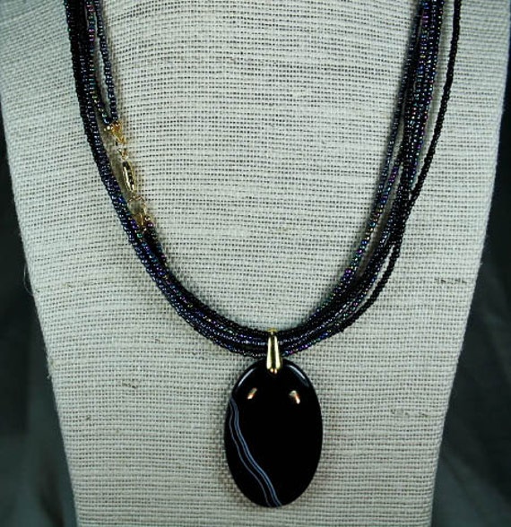 14K Yellow Gold Black Onyx Pendant with 40 inch Necklace