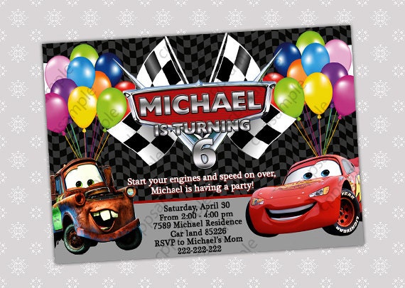 Disney Cars Lightning McQueen and Mater Birthday Party Invitation - Digital File