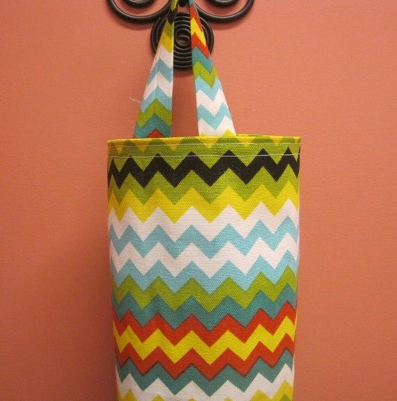 Plastic Grocery Bag Holder Storage Cute Bright Chevron by SewABC