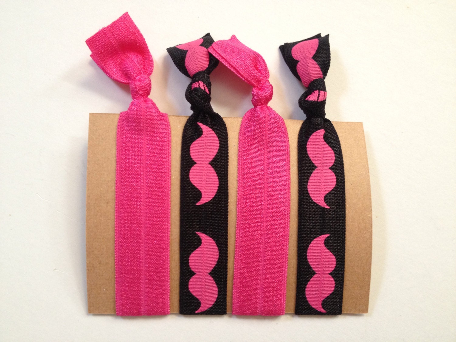 Elastic Hair Ties Hot Pink and Black Mustache Yoga Hair Bands
