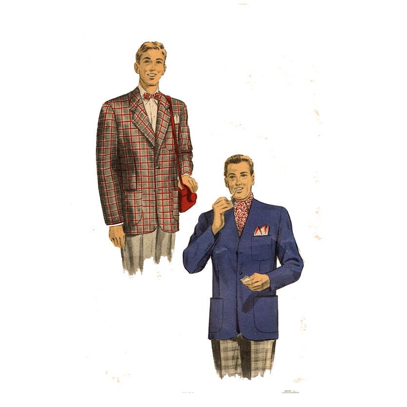 1950 Vintage Mens Smoking Jacket Pattern Advance 5978 Chest