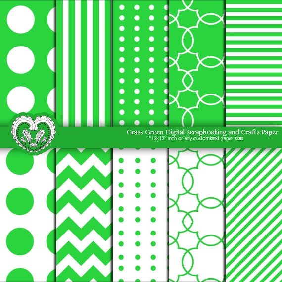 Grass Green Digital Scrapbook Craft Paper Set