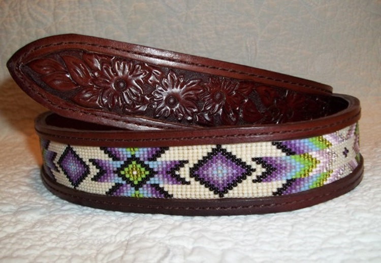 Beaded Leather Belt by Deesbeadeddogcollars on Etsy