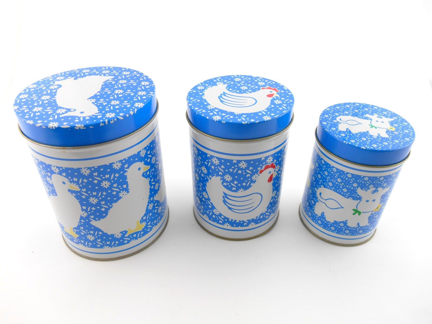 Vintage Tin Farm Animal Canister Set by OldFoxVintage on Etsy