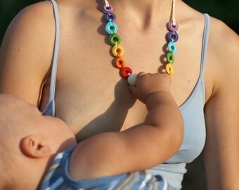 Nursing rainbow Necklace -Baby Teething and Breastfeeding Necklace - Educational rainbow toy