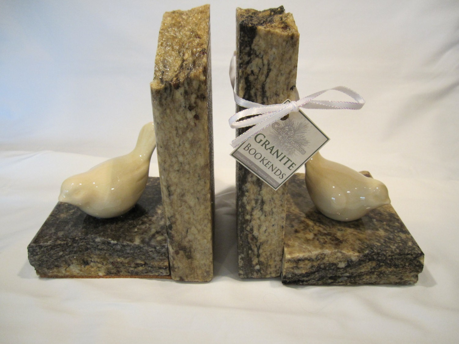 Granite Bookends with ceramic birds