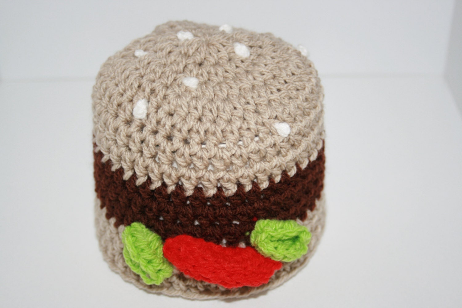 Burger 'Inspired' Crochet Beanie Hat. Fast food.