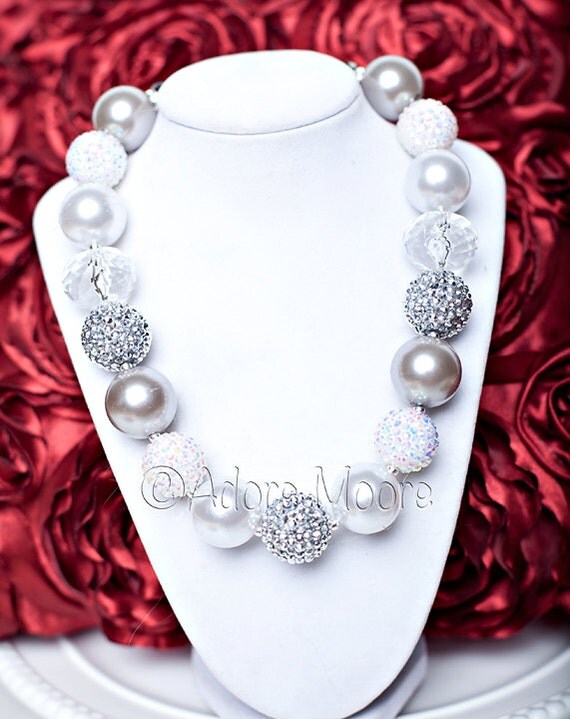 Items similar to Winter Wonderland Necklace, Winter White , Chunky Bead