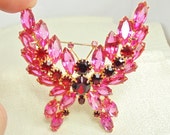 Vintage Eisenberg Ice Butterfly Brooch Pink and Red