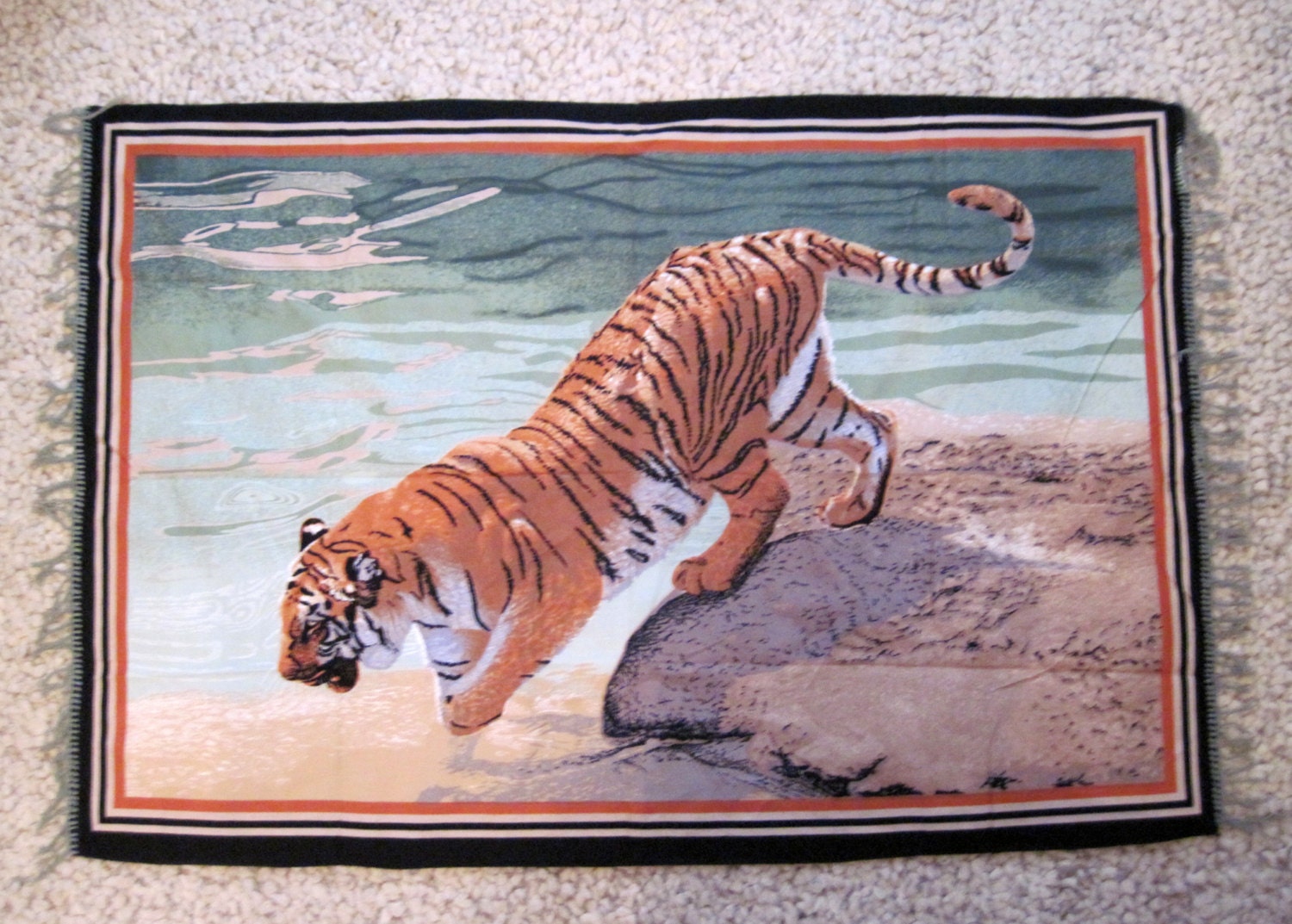 Vintage large size wall hanging rug tiger tapestry picture