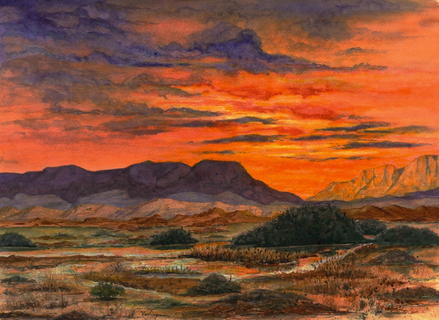 Desert Sunset Southwest Landscape Painting Print From