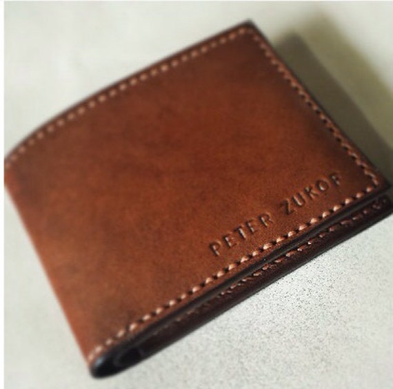 Items similar to Personalized Men&#39;s short leather wallet (with photo slot) on Etsy