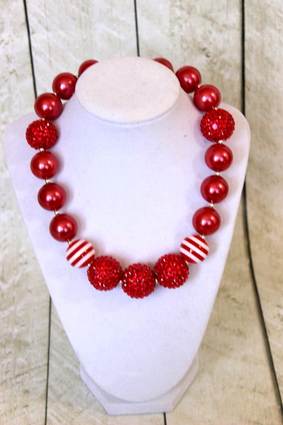Items similar to girls valentines day chunky necklace red chunky ...