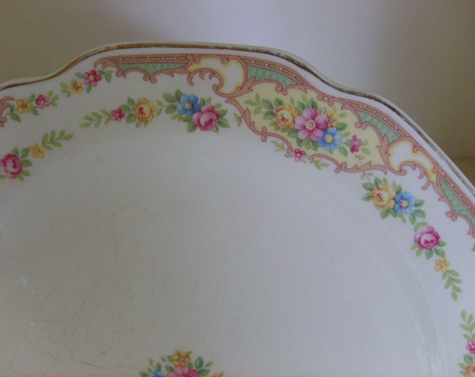 Gold edged large white side plate , detailed flower border, hand painted, Edwardian look, replacement piece, 9 inches, vintage pattern