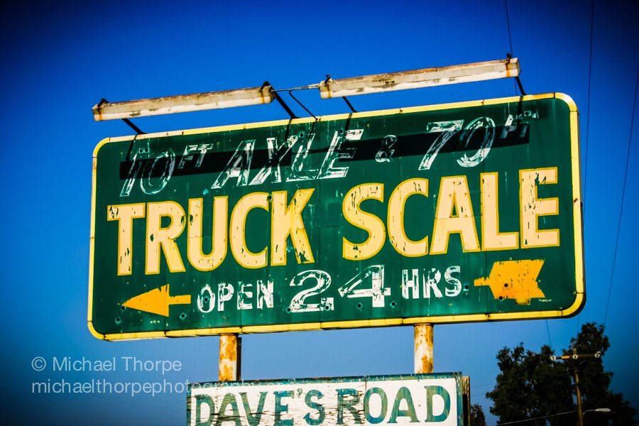 truck stop scale sign green yellow road travel retro americana