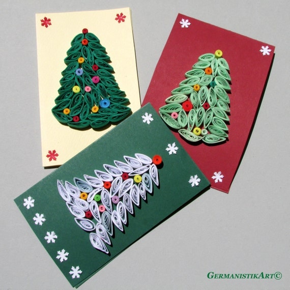 Blank Christmas Tree Card Set of 3 Holiday Cards by GermanistikArt