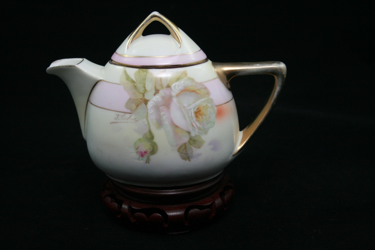 Royal Rudolstadt Prussia Mini Tea Pot with hand painted roses