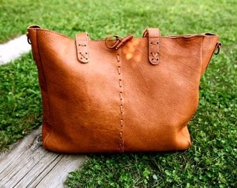 BOHO Leather BAG // Boho leather shoulder bag / Big tote bag with cross-body strap / Deer Leather bag / Boho chic bag / Ethnic leather bag