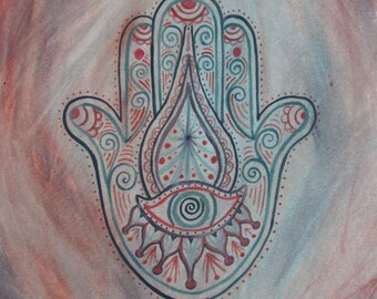 Hamsa Painting - Original Art - Giclee Print - Spiritual art - Jewish art - Islamic Art - Evil eye painting - The Hand of Fatima