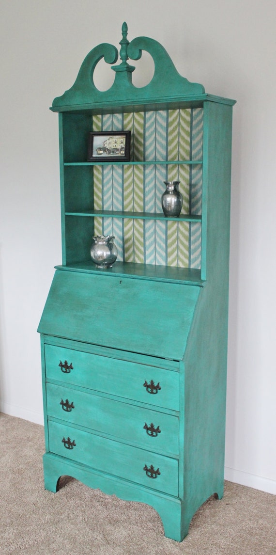 Watch More Like Painted Antique Secretary Desk Antique Secretary Desk In Florence Chalk Paint W Chevron Fabric And