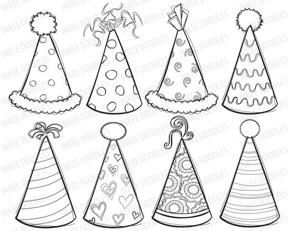 Items similar to Party Hats Digital Stamps Cute kids 