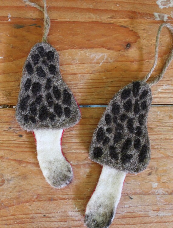Items similar to Felted Mushroom hang anywhere ornament Tall Morel on Etsy
