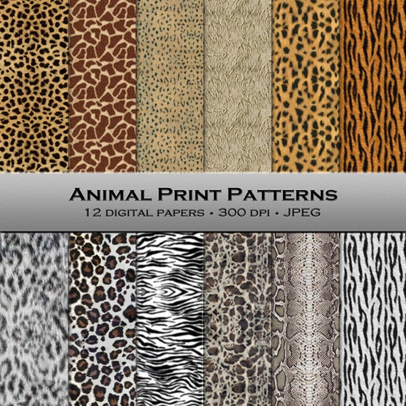 Animal Skin Print Patterns - Digital Scrapbook Papers - 12 sheets ...