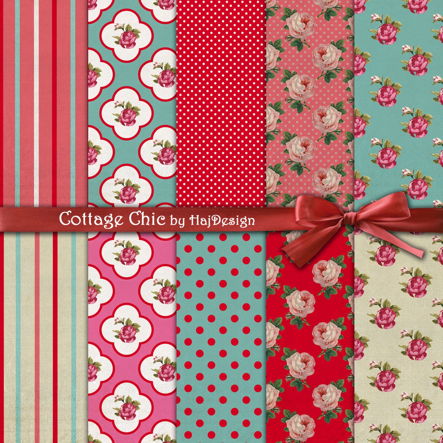 Download Shabby chic digital paper : COTTAGE CHIC floral