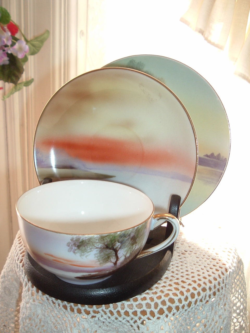 Vintage Gold Trim Meito Luncheon/Tea Set Japan Hand Painted Scenic