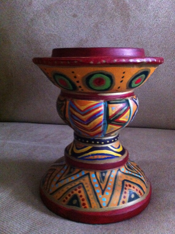 Hand Painted Bohemian Ceramic Candle Holder