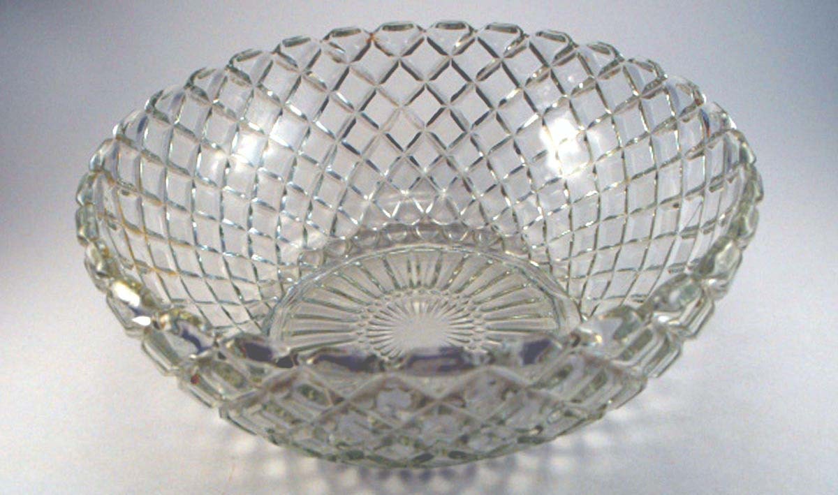 Diamond Pattern Molded Glass Large Serving Bowl By Harlievintage