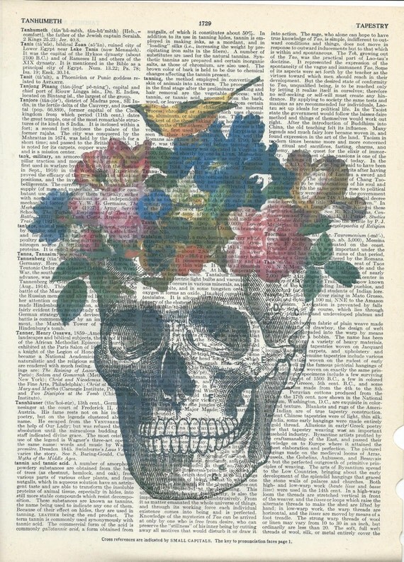 Book Print Skull Vase with Flowers on Vintage Upcycle Book Page Print Art Print Dictionary Print Collage Print