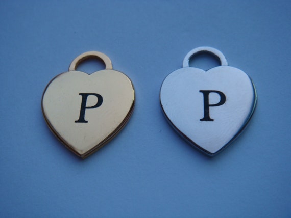 Letter P Gold or Silver Plated Heart Charm Pendant Custom
