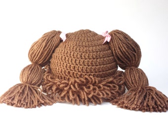Cabbage Patch Hat, Cabbage patch wig, crochet cabbage patch, light brown