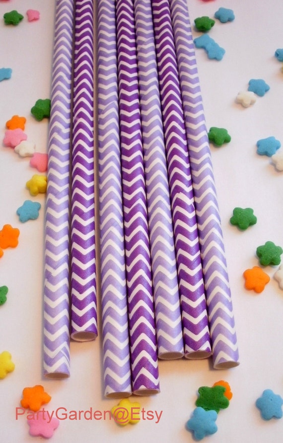 50 Light Purple and Purple Chevron Paper Straws - Royalty - With Free Printable DIY Flags Il_570xn
