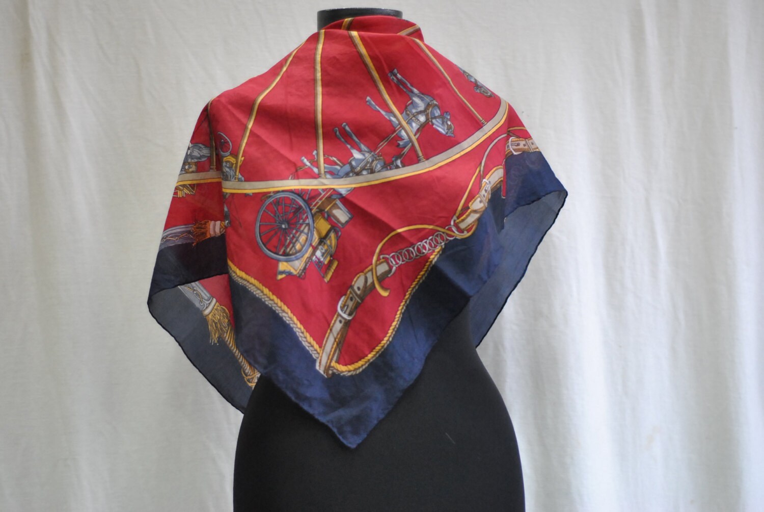 Vintage SILK scarf , Equestrian pattern women silk scarf Haute Juice