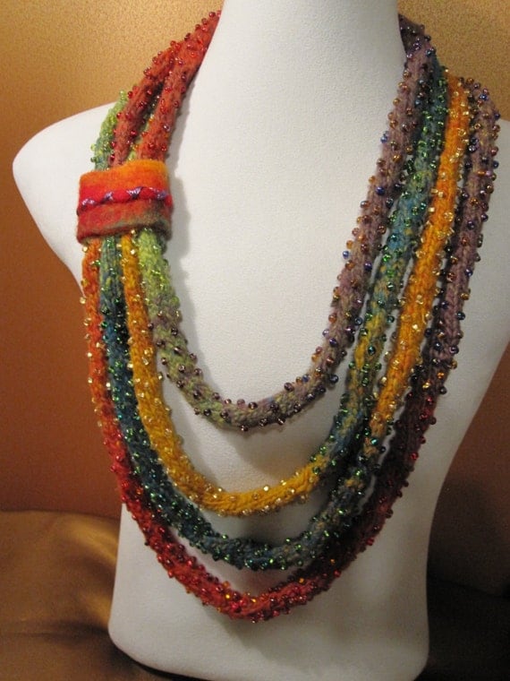 Beaded i cord knitted necklace