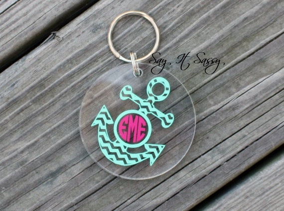 Download Items similar to Chevron Anchor Circle Monogram Keychain ...