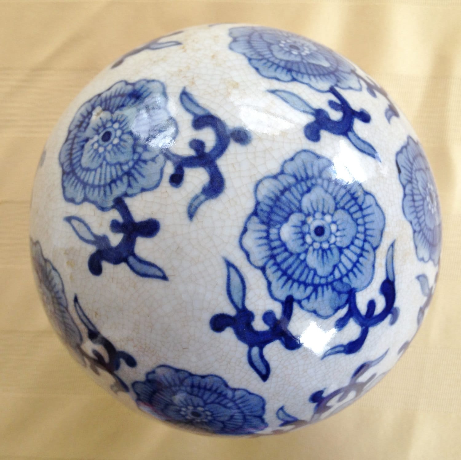 Vintage Blue and White Ceramic Ball