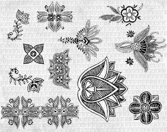 Floral Henna  Tattoo Designs  Digital Clip Art Printable  High