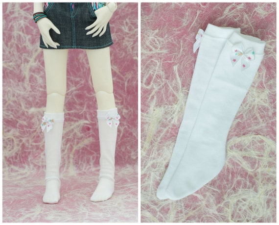 white high knee socks with bows